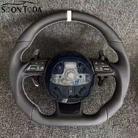 Volant de voiture en cuir pleine fleur blanc avec bande supérieure et fond plat, en stock, pour Audi S4 2010, S3 8V, A3, SQ5, A4 B9, A7, A6 C7, A3, Q5, Q7
