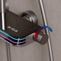 Moderne Noir Affichage Numérique Espace Aluminium Poli Système De Douche Piano Clé Cascade Jet Pluie Massage Chaud Froid Salle De Bains Hôtels