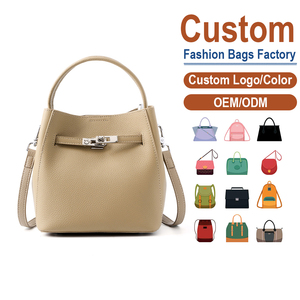 Sac seau en cuir grainé litchi de première qualité, abricot, luxe léger, mode haut de gamme, polyvalent, sac à main et bandoulière, personnalisation OEM - Product Image 1