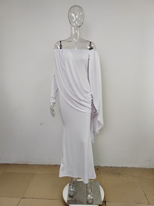 Abito autunno <span class=keywords><strong>monospalla</strong></span> <span class=keywords><strong>manica</strong></span> <span class=keywords><strong>lunga</strong></span> taglie forti abbigliamento da donna a pieghe Spaghetti abiti da sera - Product Image 5