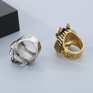 Yaratıcı Baskın Punk Hip Hop Aslan Kaplan Kurt Koyun Başı Oval Kesim Paslanmaz Çelik Vintage Kişilik Retro Erkek Yüzük - Product Image 5