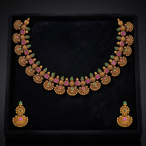 Antique Short Zinc Alloy Necklace with Synthetic Stones Beads 186941 Elegant and Timeless <b>Wedding</b> <b>Accessory</b> - Product Image 3