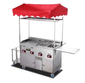 Multi Functional Food Truck With Fryer Grill Noodle Cooker Combination Of Hand-pushed Food Cart for sale