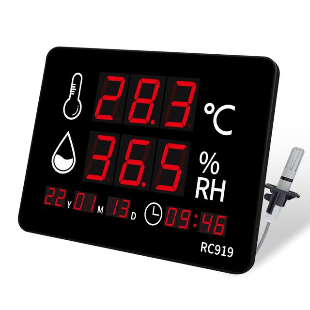 Industrial Grade Digital Thermometer Hygrometer Wall Clock Explosion Proof Probe LED Display Weather Station Indoor Outdoor ODM