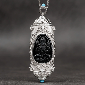 Pendentif Bouddha en jade noir véritable naturel, esprit protecteur du zodiaque, avec perle céleste incrustée d'argent S925 et pierre de naissance - Product Image 4
