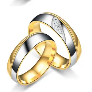 Pvd placcatura in oro di alta lucido modello unico zircone in acciaio inossidabile coppia anelli