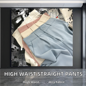 Pantalon de costume droit pour femme, taille haute, coupe ample et ajustée, style coréen, décontracté, vintage, à fermeture éclair, coloré, longueur 7/8, vente en gros - Product Image 2