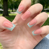 Faux ongles à presser dégradés rose et bleu, forme cercueil moyenne, pré-collés, en ABS, 24 pièces pour manucure DIY à domicile ou en salon