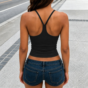American Casual Sporty Simple Solid Basic Slim Fit <b>Crop</b> Racerback Tank <b>Top</b> with Built in Bra Pads for Women - Product Image 5