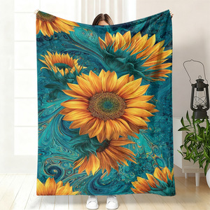 Couverture en flanelle à motif floral tournesol, plaid léger et respirant pour la sieste, idéal pour la chaleur hivernale, impression personnalisée OEM ODM - Product Image 5