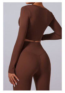 Nylon Spandex brossé lisse tricot tissu manches longues haut court et pantalon de survêtement évasé survêtement pour femmes Gym Yoga Fitness Wear - Product Image 6