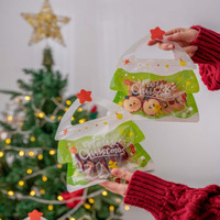 Pochette en plastique à fermeture éclair, imprimée en gravure, résistante à l'humidité, pour cadeaux d'enfants, bonbons, biscuits, fruits secs, support d'arbre de Noël découpé