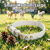 Kalung Anjing Kulit Sapi Putih Lembut dengan Cincin D Ganda dan Gesper Logam yang Dapat Disesuaikan untuk Anjing Kecil/Sedang/Besar