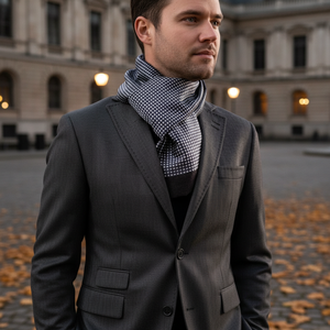 Écharpe châle en laine double face avec motif quadrillé gris et blanc, style traditionnel pour homme, taille unique - Product Image 3