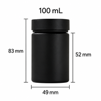 Flacon de 100 ml en PET noir mat pour capsules de suppléments vitaminiques, pot en plastique de qualité alimentaire avec bouchon à vis, logo personnalisé
