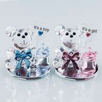 Figurine d'ours en cristal avec base miroir en verre, cadeaux de fête prénatale, révélation du sexe, cadeaux de remerciement pour les invités