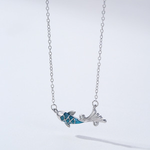 Collar de pez brillante de plata de ley S925 personalizable con versión de cobre, amuleto delicado de la suerte esmaltado, ideal para uso diario, fiestas y regalos. - Product Image 6