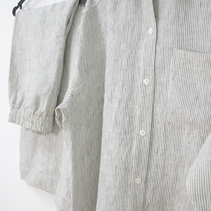 Set <span class=keywords><strong>pigiama</strong></span> in lino 100% a righe bianche personalizzate di lusso Premium per <span class=keywords><strong>uomo</strong></span> <span class=keywords><strong>camicia</strong></span> e pantaloni in puro lino leisuewear - Product Image 5