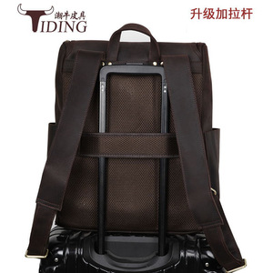 Tiding Men's Leather <b>Backpack</b> Dark <b>Brown</b> Large Capacity Laptop Compartment Travel <b>Backpack</b> - Product Image 5