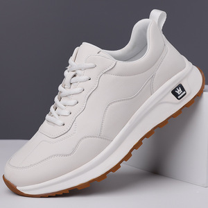 Baskets décontractées blanches pour hommes à semelle épaisse, bout rond, à lacets, semelle extérieure en caoutchouc, amorti de printemps, chaussures de skateboard - Product Image 1