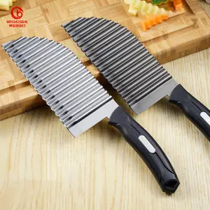 Titanium Coating Blade Stainless Steel French Fries Knife Potato Cutting Stainless Steel Wave Blade Chips Knife