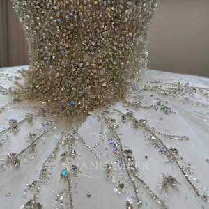 Robes de mariée scintillantes style robe de bal, ornées de perles et de paillettes, à manches courtes et épaules dénudées, Lsjj74 - Product Image 5