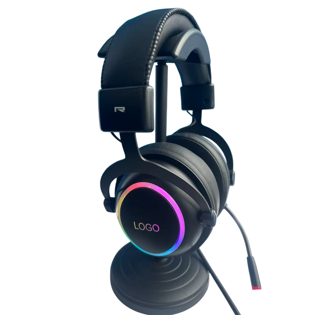Custom Logo Wired Gaming Headphones with RGB Light Digital Display Micro USB Charging for Sports Travel & Mobile Phone Use