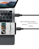 USB C ke USB C 2-in-1, kabel USB C ke USB C 60w 0.5M 1M kepang, kabel Data adaptor OTG tipe-c untuk pengisian daya Bank daya ponsel