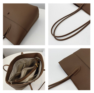 กระเป๋าถือหนัง PU แบบเรียบง่ายสำหรับผู้หญิง  ขนาดใหญ่ จุของได้เยอะ สไตล์นักศึกษา  พร้อมซิป - Product Image 4