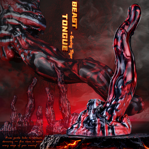 Фэнтезийный собачий фаллоимитатор с реалистичным языком, красно-черный мраморный силикон, несколько размеров - Product Image 3