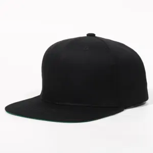 high quality 20% wool 80% acrylic blank black snapback hat with green under brim