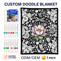 Couverture à colorier DIY à faible MOQ, motif floral noir et blanc, douce et lavable, pour canapé, chambre, salon, décoration artistique créative