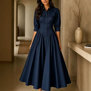 Produttore OEM di Abiti da Donna Personalizzati, Vestito Vintage Casual in Misto Cotone e Lino, <span class=keywords><strong>Doppio</strong></span> <span class=keywords><strong>Petto</strong></span>, Vita Alta, Linea A, Vendita all'Ingrosso - Product Image 4