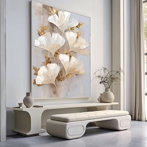 Art mural 3D, feuille d'or verticale, peinture contemporaine et minimaliste sur toile pour la décoration moderne de la maison et de la galerie - Product Image 6