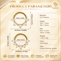 Anneau de piercing pour septum en titane G23 avec CZ poire 16G 1,2 mm 8/10 mm, taille personnalisée, pour piercing de narine