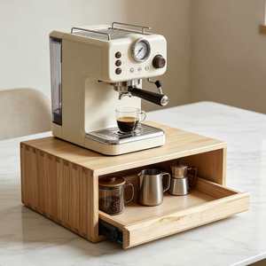 Solid Wood Desktop <b>Storage</b> <b>Box</b> With <b>Drawer</b> And Tier For Coffee Utensils Jewelry Fragrance Display - Product Image 4