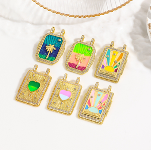 甘露复古镀金可爱珐琅锆石太阳彩虹眼睛塔罗牌油画吊坠铜饰品护身符 - Product Image 3