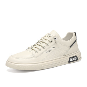 Men's Summer Casual All-Match White <b>Sneakers</b> Breathable Low-Top <b>Leather</b> Shoes Lace-Up Closure Solid Trendy Design Soft Mesh - Product Image 5