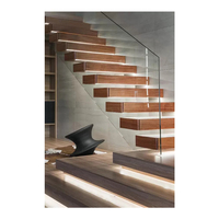 Escalier flottant de luxe moderne et léger personnalisé Panneaux de pierre en bois et acier suspendus pour la rénovation des escaliers Escaliers en verre et en verre