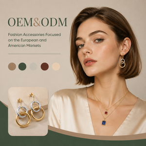 Pendientes Colgantes de Doble Círculo Entrelazado, Chapados en Oro y Plata de Dos Tonos, Diseño OEM/ODM, Joyería de Moda para Mujer, Venta al Por Mayor - Product Image 1