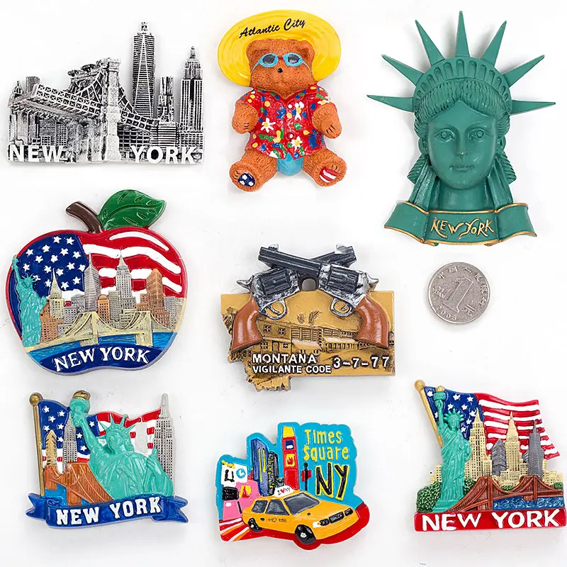 New York ของที่ระลึกการท่องเที่ยวเมืองที่มีชื่อเสียงภูมิทัศน์ทางสถาปัตยกรรม 3D ตู้เย็นแม่เหล็ก