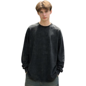 Camiseta de hombre de manga larga, estilo vintage, con lavado ácido, TKAN1023D, al por mayor, lisa, desgastada, estilo streetwear, precio bajo, oversize - Product Image 1