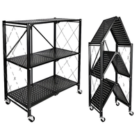 Étagère pliable en métal robuste avec protection contre la corrosion, 3 niveaux, capacité de charge de 30 kg, pour la maison, la cuisine, le garage, le rangement