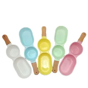 Bol en céramique écologique pour enfants, <span class=keywords><strong>double</strong></span> bol, compote, salade, avec poignée en <span class=keywords><strong>bois</strong></span> - Product Image 1