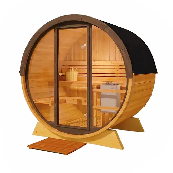 Sauna extérieur à baril pour 6 personnes au design moderne Sauna à vapeur humide traditionnel en bois massif à vendre