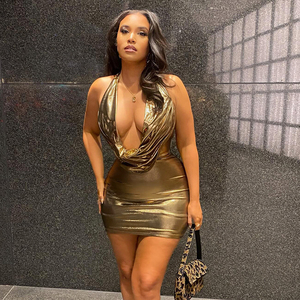 Của Phụ nữ sexy Vàng sequin ăn mặc, dây cowl cổ Bodycon Mini Dress, quyến rũ bên câu lạc bộ mặc - Product Image 3