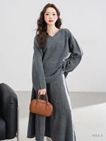 Ensemble tricoté 2 pièces : Pull oversize col en V et jupe longue – Tenue décontractée et élégante pour femme