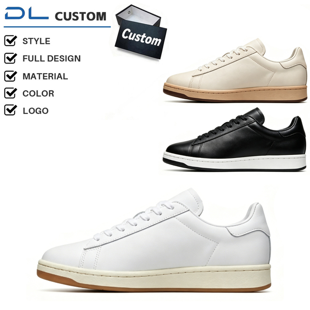 Custom Disposable Genuine Leather Minimalist Low-top Sneakers Casual Lace-up Shoes Breathable Non-slip Rubber Outsole Recyclable