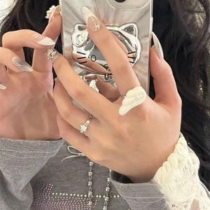 Y2K 翅膀星星戒指套装 韩国天使翅膀五角星设计开口戒指 女士男士朋克哥特戒指 可调节戒指 - Product Image 2