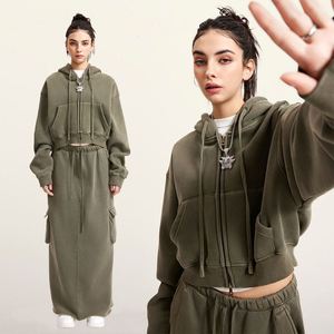 Sweat à capuche zippé court pour femme, coupe oversize, haute qualité, avec logo personnalisé, pour entraînement sportif, en tissu épais - Product Image 1